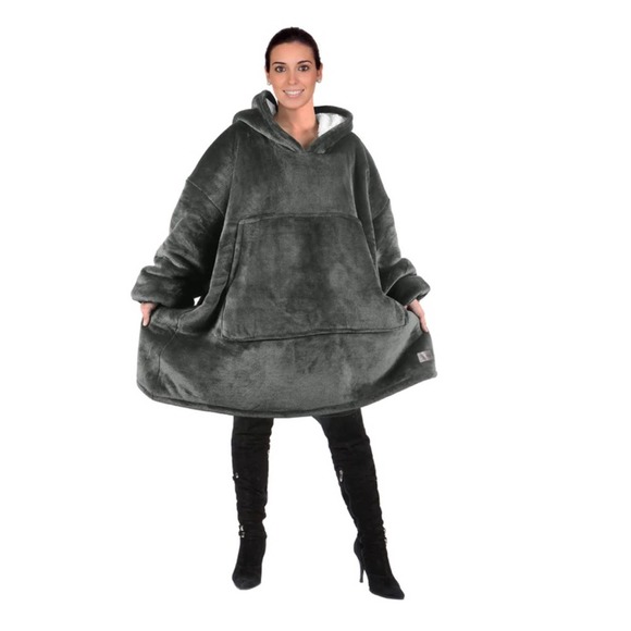 Catalonia Tops - Classic Catalonia Fluffy Blanket Hoodie Grey Size One Size Kangaroo Pocket